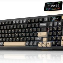 RedThunder K95 Wireless Mechanical Keyboard, TFT Screen & Knob, Tri-Mode BT5.0/2.4GHz/USB-C Hot Swappable Custom, Pre-lubed Linear Pink Switches, Gask