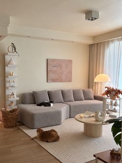 Gray Boucle Sectional Sofa with Chaise