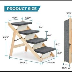Wooden Dog Stairs/Steps - Foldable 4 Levels Pet Stairs & Ramp
