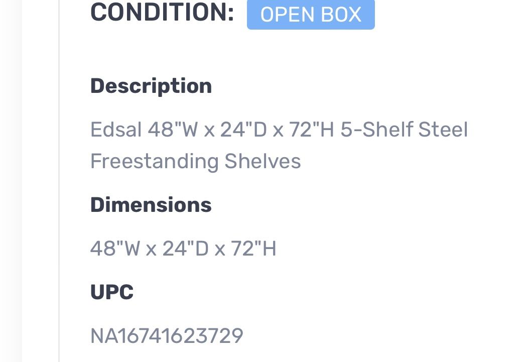 Steel Shelves, 5- Shelves Unit