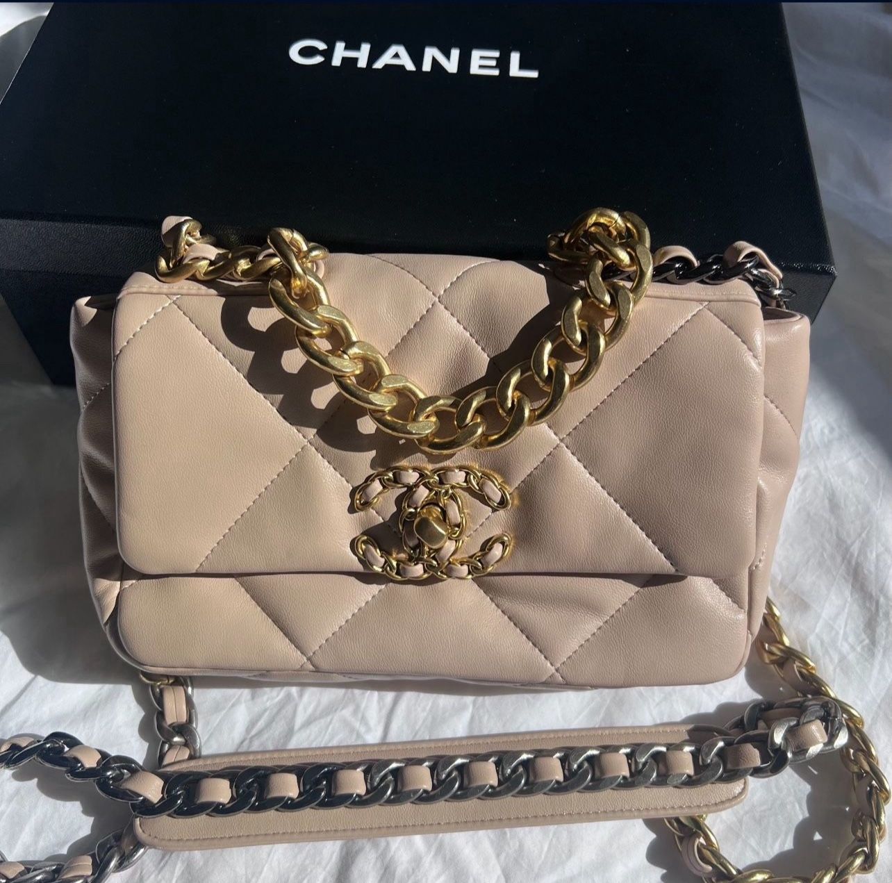 Chanel 19 Beige Real Leather Bag Size Small Authentic Is $6600