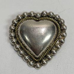 Vintage Taxco Mexico TC-171 ~ Sterling Silver Puffy Heart Brooch Pin Pendant 