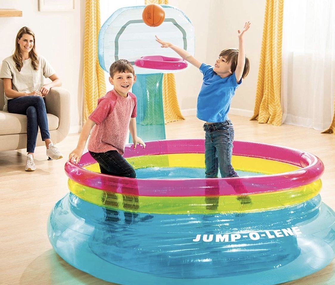 Shoot N Bounce Jump O Lene Indoor Toddler Kids Basketball Hoop Inflatable Bouncer! NEW