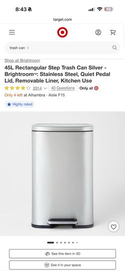Brightroom 45L Stainless Steel Step Trash Can
