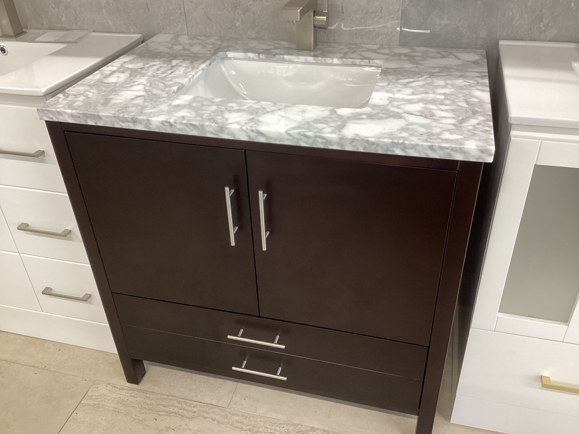36” Bathroom Vanity New Solid Wood Fully Assembled Marble Top