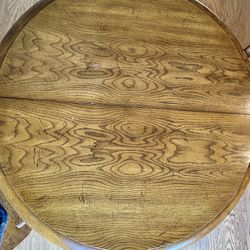 Heavy Oak Dining Set. Six Wide Chairs And Two Extension Leaves. 