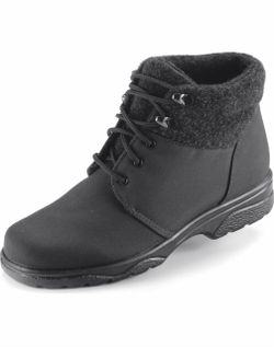 Black Lace-Up Ankle Boot with Wool Collar