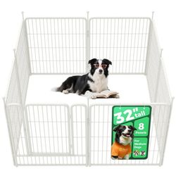  Dog Playpen for Indoor, Yard, RV Camping, 32 inch 8 Panels for Dogs, White│Patented