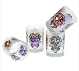 Sugar Skull Frosted Shot Glasses Set of 4