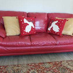 Red Leather Sofa and Love Seat