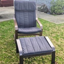 Armchair & Ottoman Set – Brown Frame / Knisa Black Cushions