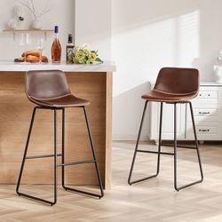 Bar Stools,30" Bar Height Stools Set of 3,Faux Leather Bar Stools with Back,Modern Counter Stool for Kitchen Island
