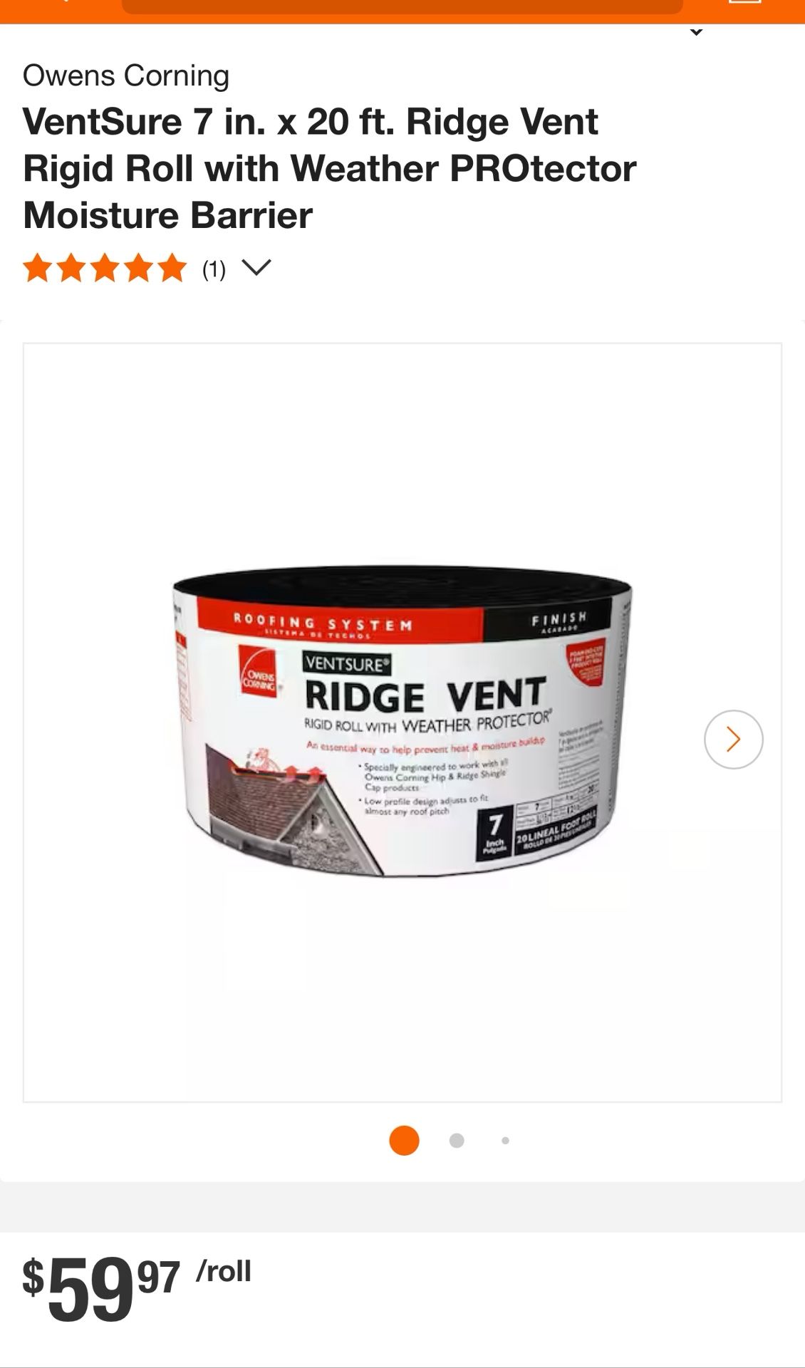 ROFFING,VentSure 7 in. x 20 ft. Ridge Vent Rigid Roll$40