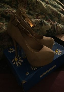 Tan heels with gold strap