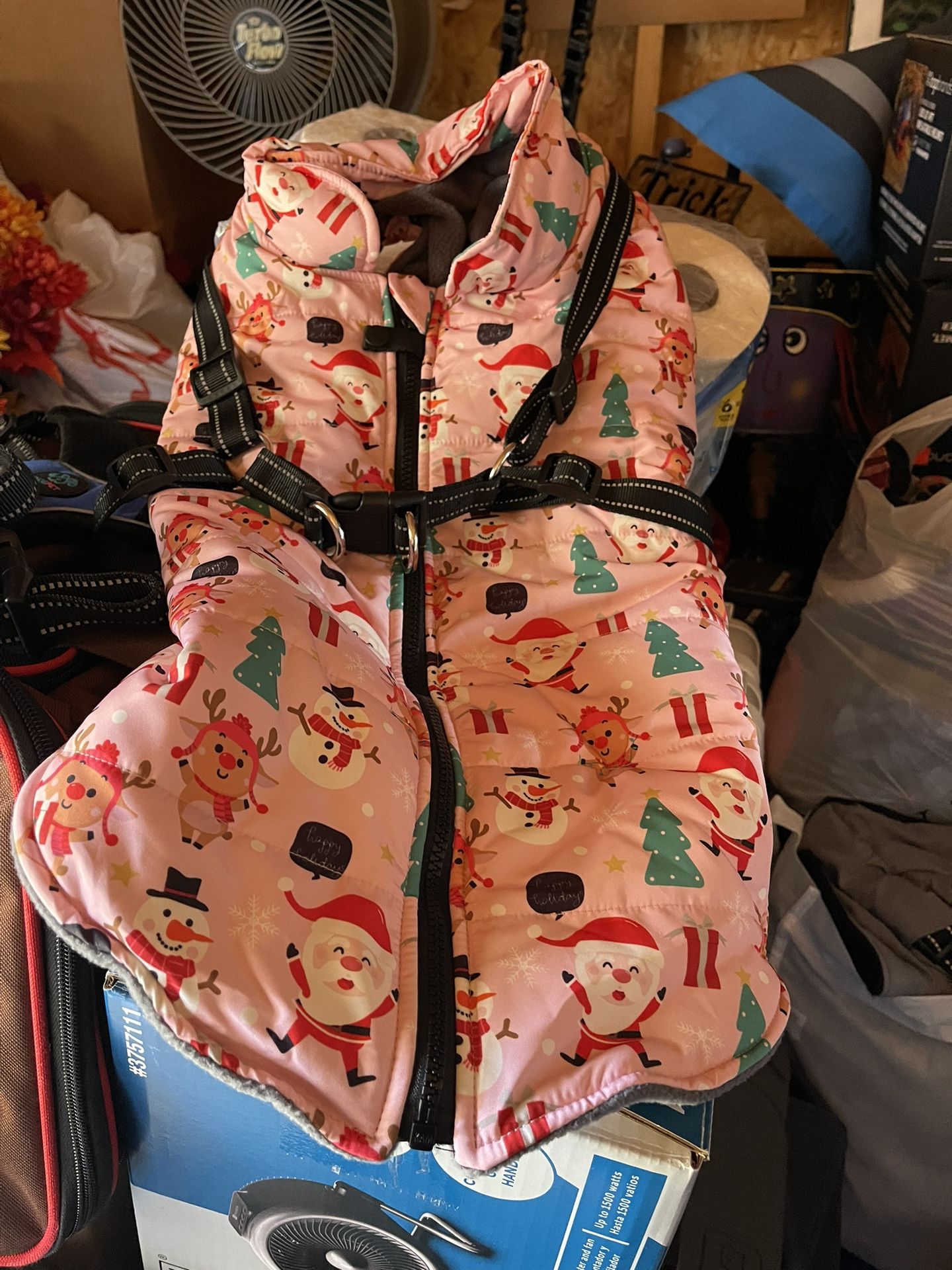Extra large dog Christmas coat with built-in harness