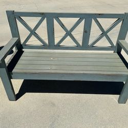 5 Piece Patio Distressed White Set( Includes Table, 2 Long Benches, 2 Single Chairs ), 1 Black Velvet Love Seat, 1 Distressed Garden Bench,