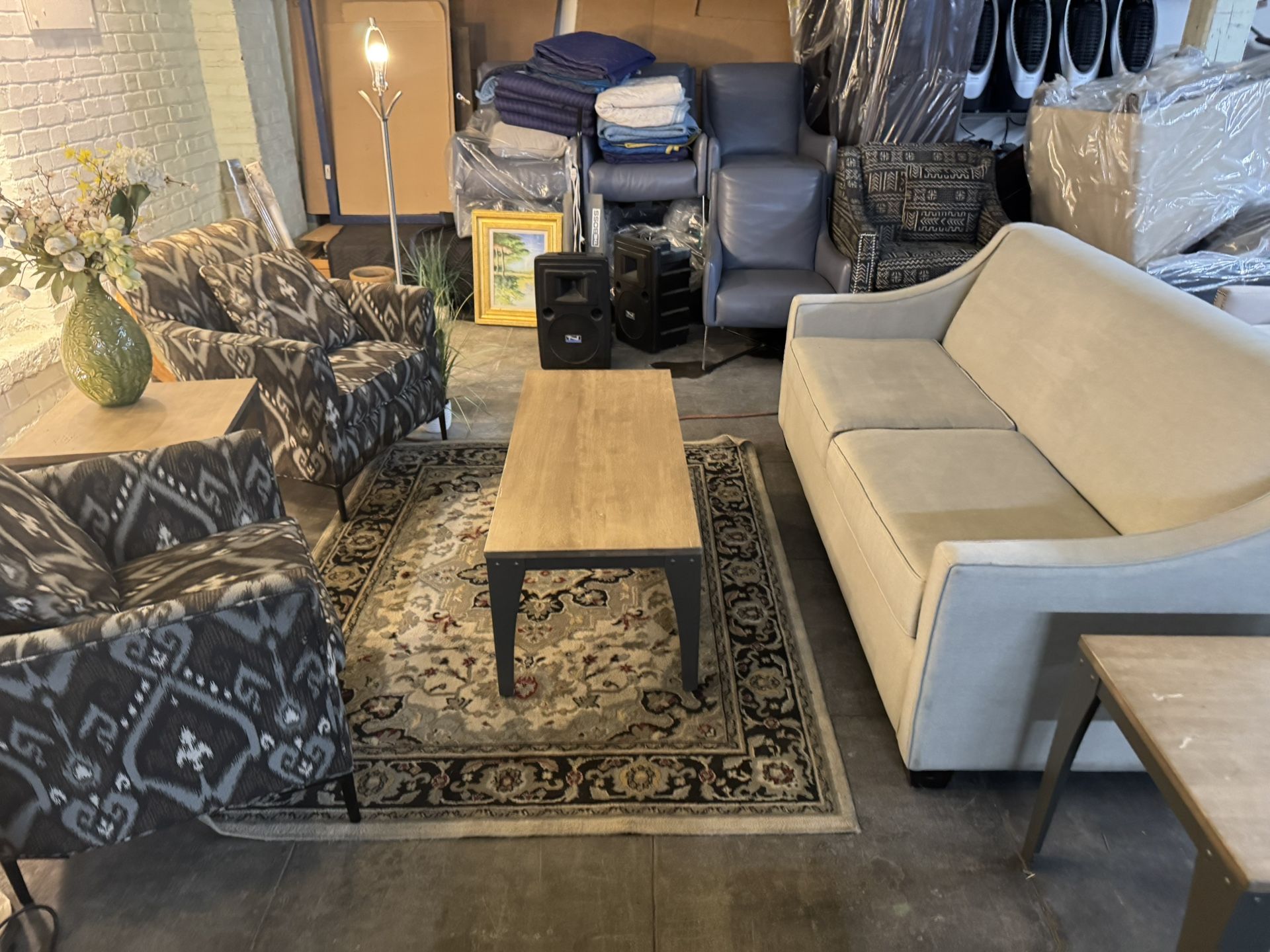 3 pc Living Room Set - Boho Chairs with MCM Legs + Sofa with Sloped Arms