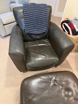 Chocolate brown leather chair with Ottoman