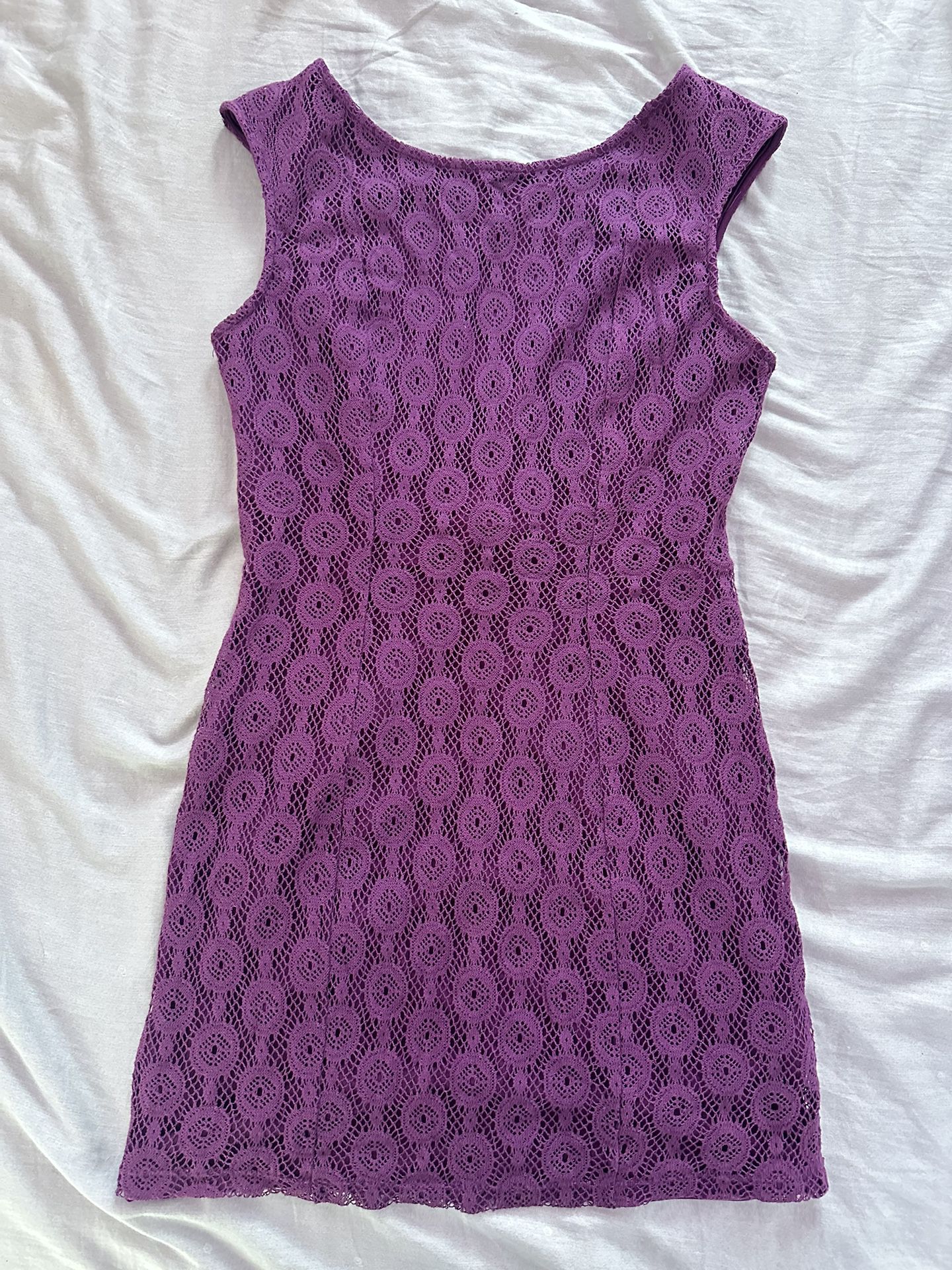 Purple Scoop Back Crochet Mini Dress Size M