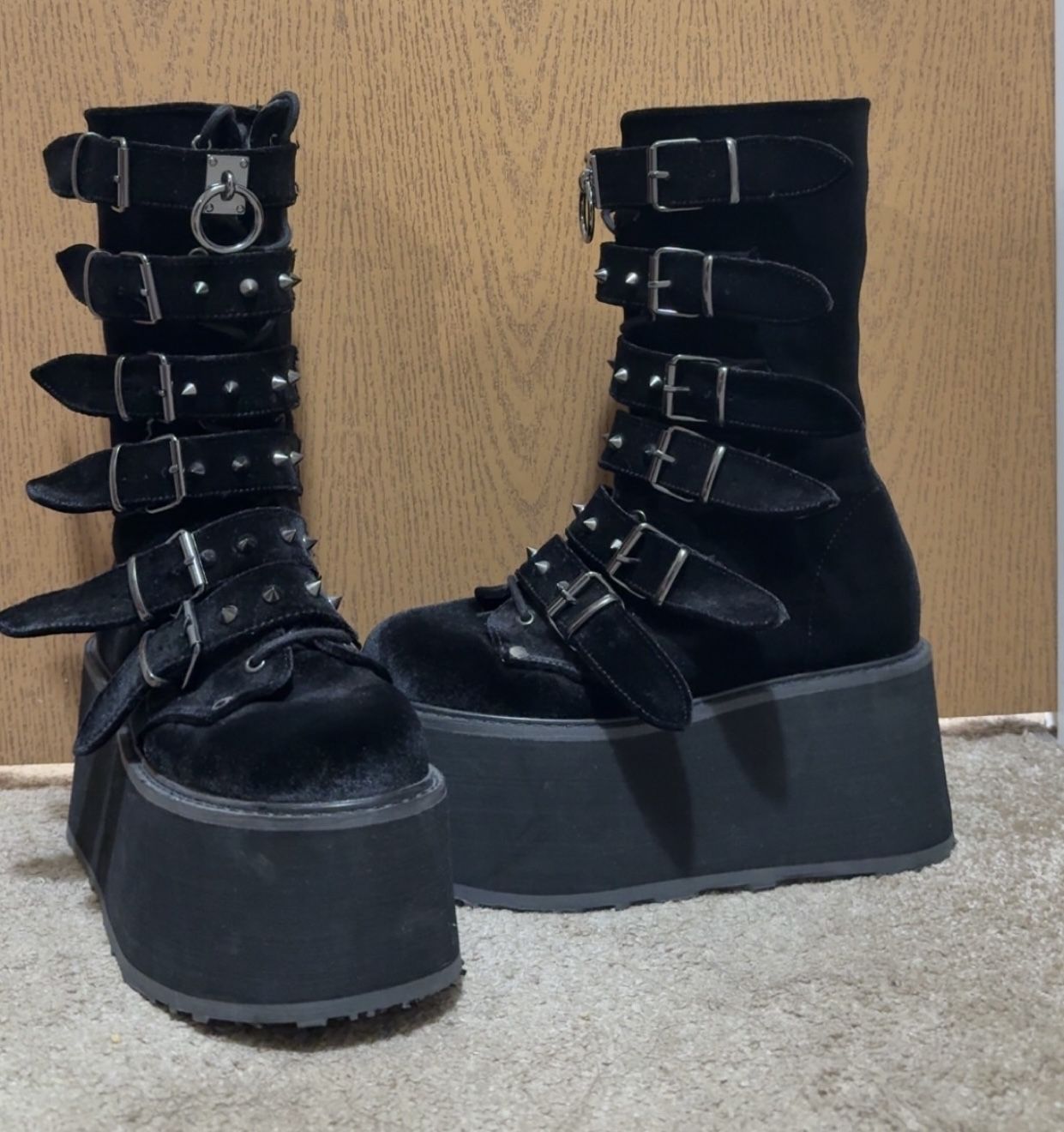 Demonia Damned 225 Black Velvet Platform Boots