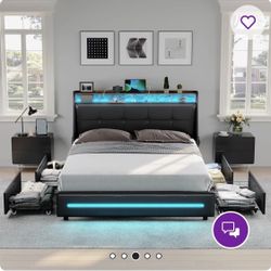 Full Size Bed Set Frame With 4 Storage Drawers