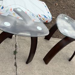 Modern Oval Glass Top End Tables (Pair)