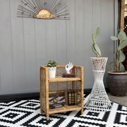 Small Vintage Wicker Rattan Shelf .