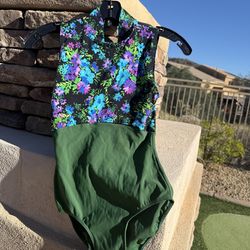 Ballet mock neck floral green leotard women size small by Eleve Dancewear