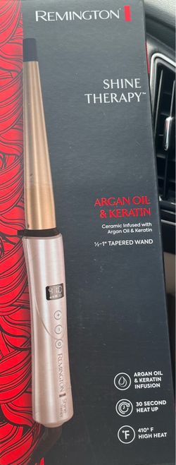 Remington Shine Therapy Argan Oil & Keratin Infused ½-1 Inch Tapered Curling Wand for Natural Curls, Includes Heat Glove