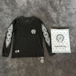Chrome Hearts Men's Black Long Sleeve Graphic Print Crew Neck T-Shirt Small