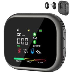 6-in-1 Carbon Monoxide Gas Smoke Detector Plug-In Battery Backup 85dB Alarm Grey