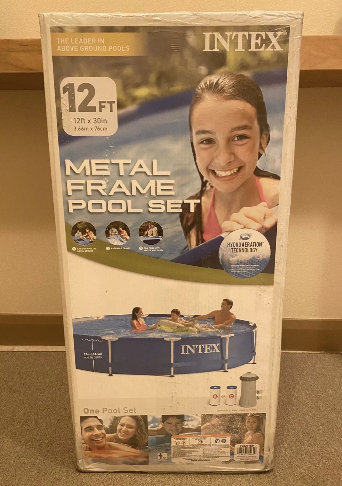 Intex 12' x 30" Metal Frame Round Above Ground Swimming Pool with Filter Pump