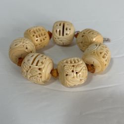 Bone & Amber Bracelet (7) Hand Carved Bead’s