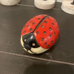 Italian Alabaster Red Black Inlaid Insect Ladybug Stone Marble Paperweight