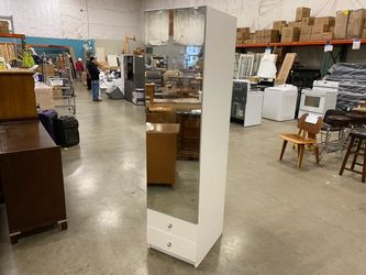 Extra Tall Storage Cabinet with Mirror Front and Lower Drawers