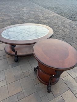 Round Wood Coffee Table and End Table Set