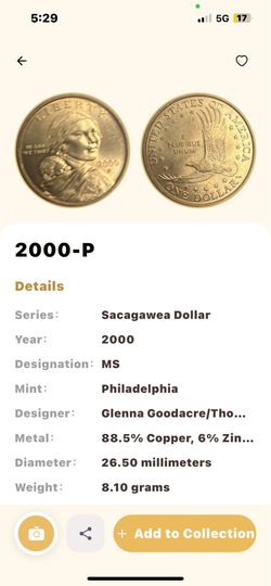 2000-P Sacagawea Gold Dollar BU Mint State UNC First Year Issue