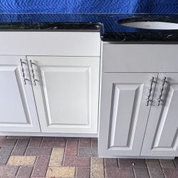 Modern Bathroom Vanity White w/ Marble Top & Integrated Sink