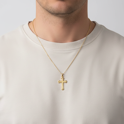 14K Yellow Gold Diamond Cut Cross Pendant