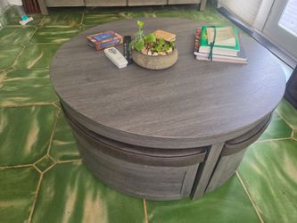 Grey Round Coffee Table with underneath  storage