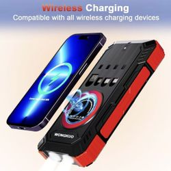 Solar Charger Power Bank - 49800mAh Solar Phone Charger with USB-C in/Output, QC 3.0 Fast Charging with LED Flashlight, Built-in 4 Cables, IP65 Waterp