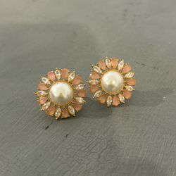 Peach/diamond Earrings (For Pierced Ears)
