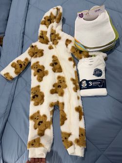 Baby Bundle – New Gerber Onesies, New Bibs & Cozy Hooded Snowsuit