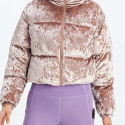 Fabletics Velour Cropped Pink Puffer Jacket