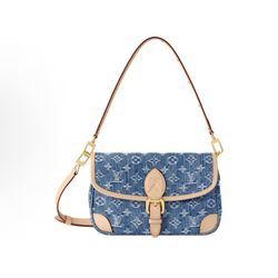 LOUIS VUITTON Diane Blue Denim Logo Full Print Monogram Denim Crossbody Shoulder Bag(39)49