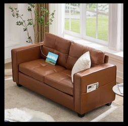NEW TYBOATLE 65" Brown 2 Seater Faux Leather Sofa Couches for Living Room, Comfy Loveseat Couch w/US