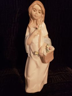 Nadal Porcelain Figurine, Girl with Flower Basket