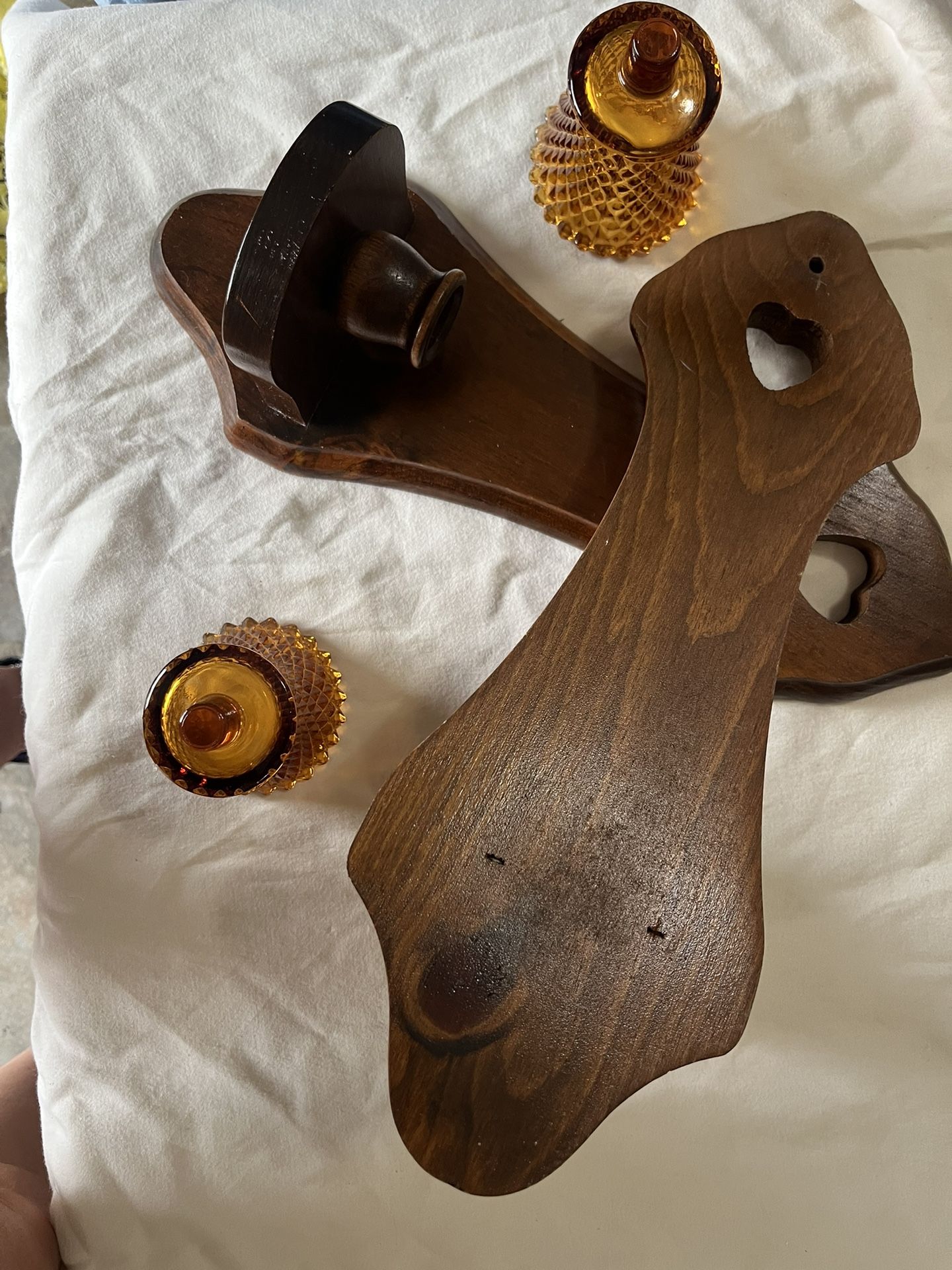 Vintage Wood Candle Holders W/glass