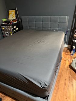 Gray queen Upholstered Bed Frame with Headboard
