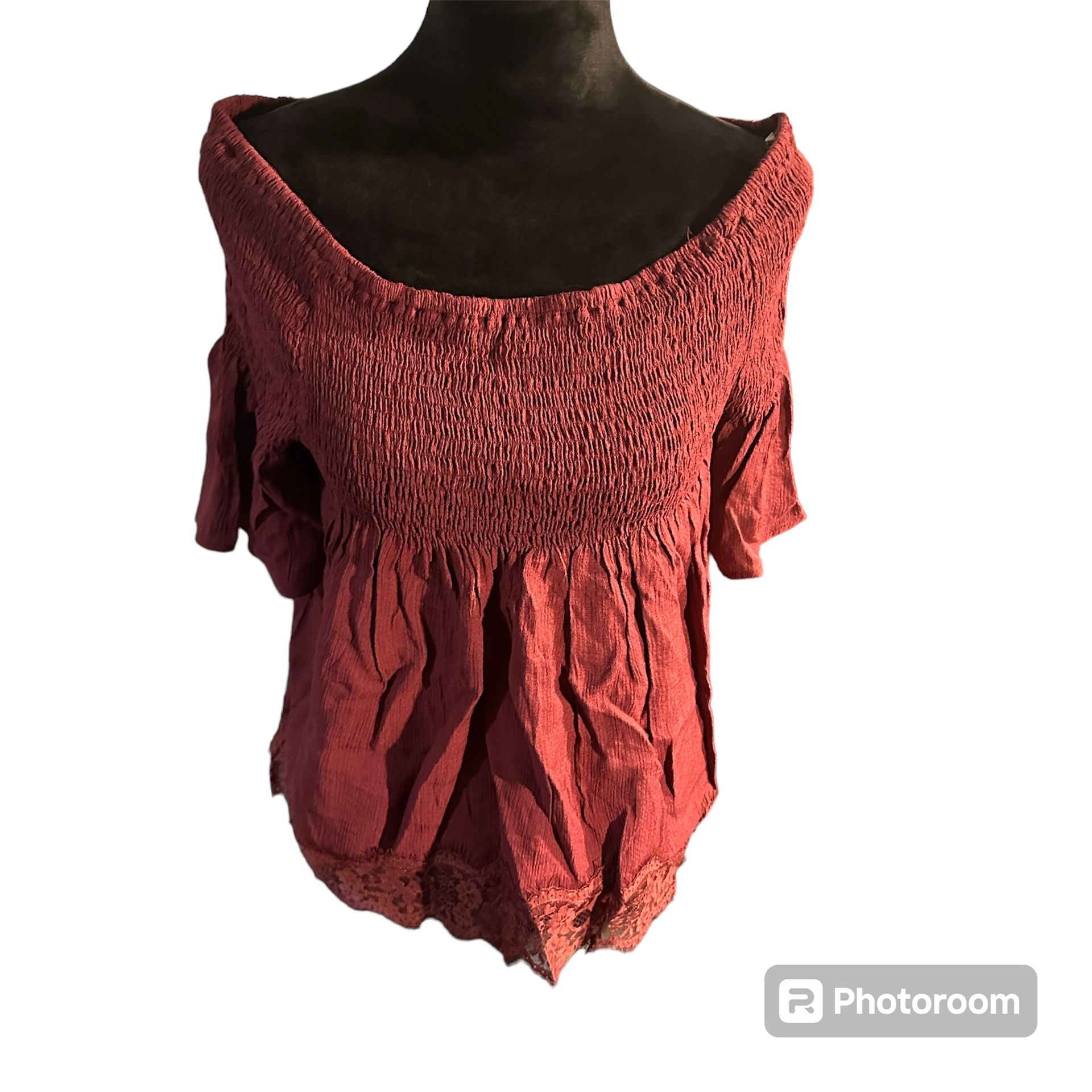 Women’s Xl Square Neck Stretchy Yet Off The Shoulder Red Blouse